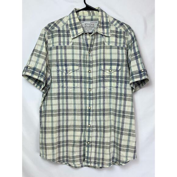 Ryan Michael Men's Plaid Snap Up Short Sleeve Western Cowboy Shirt - Large - Picture 1 of 7